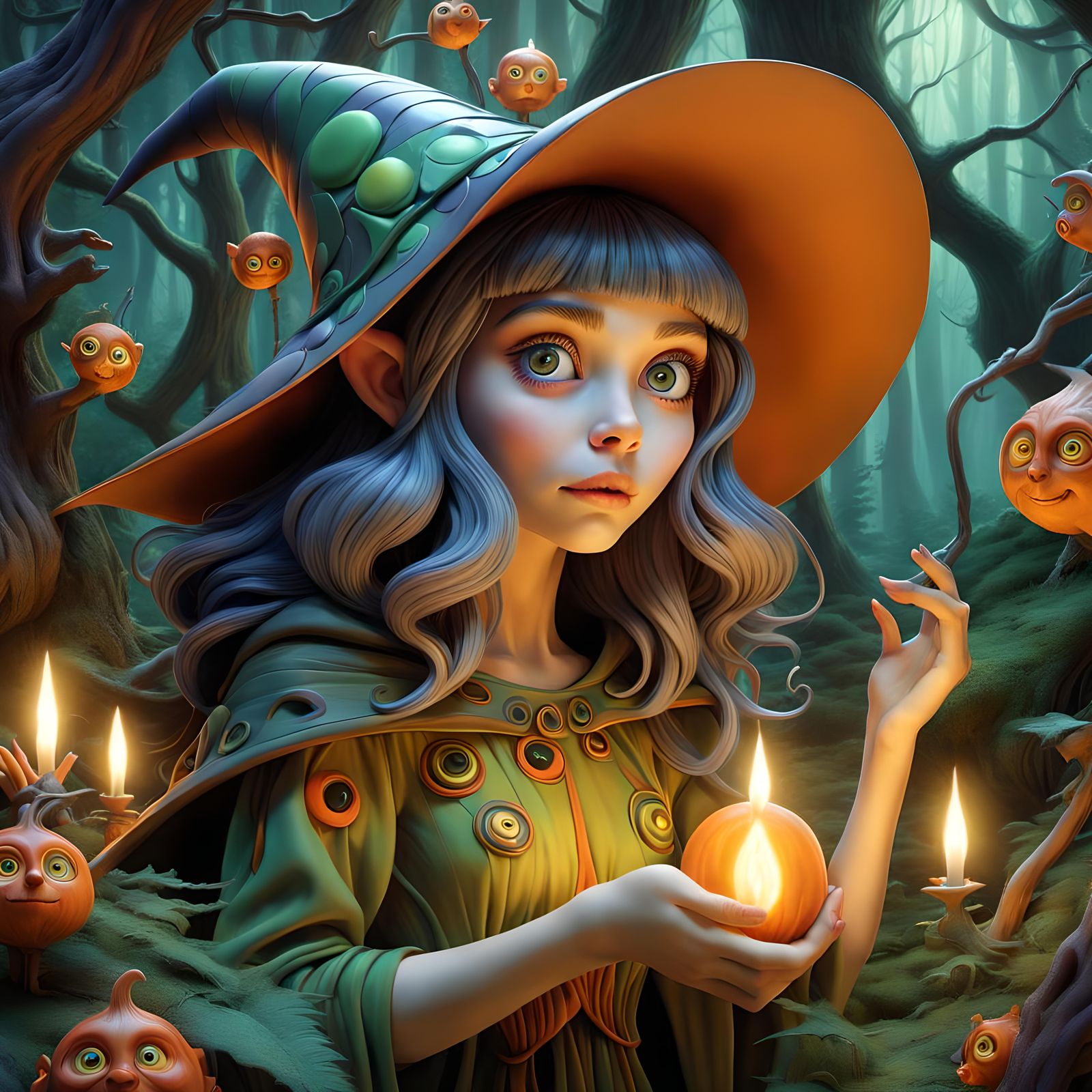 Enchanting 3D Witch in Magical Forest Setting
