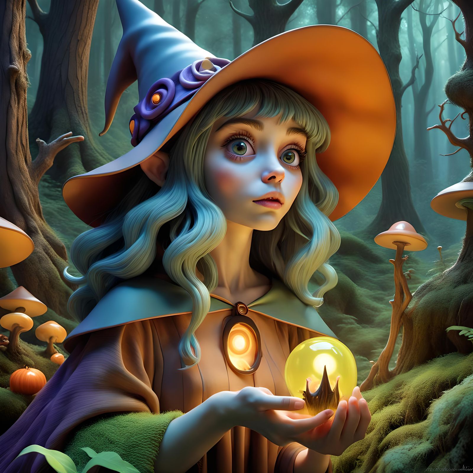 Adorable Forest Witch with Flame Powers in 3D