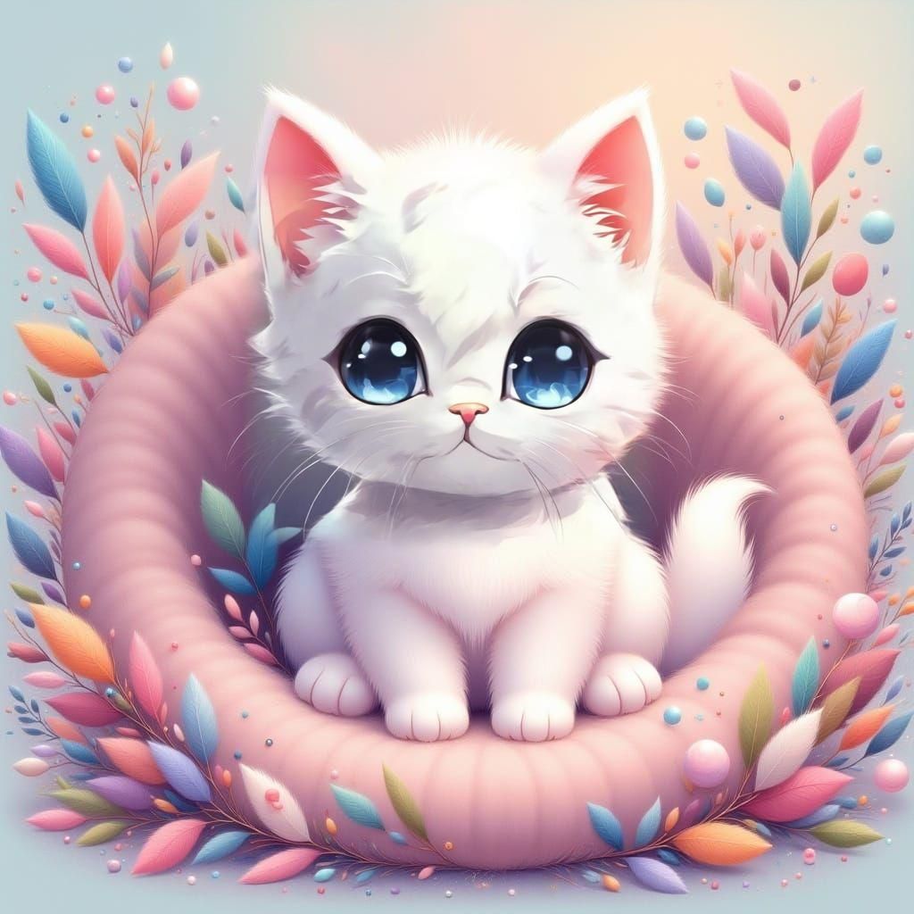 Cute Kitten in Anime Style