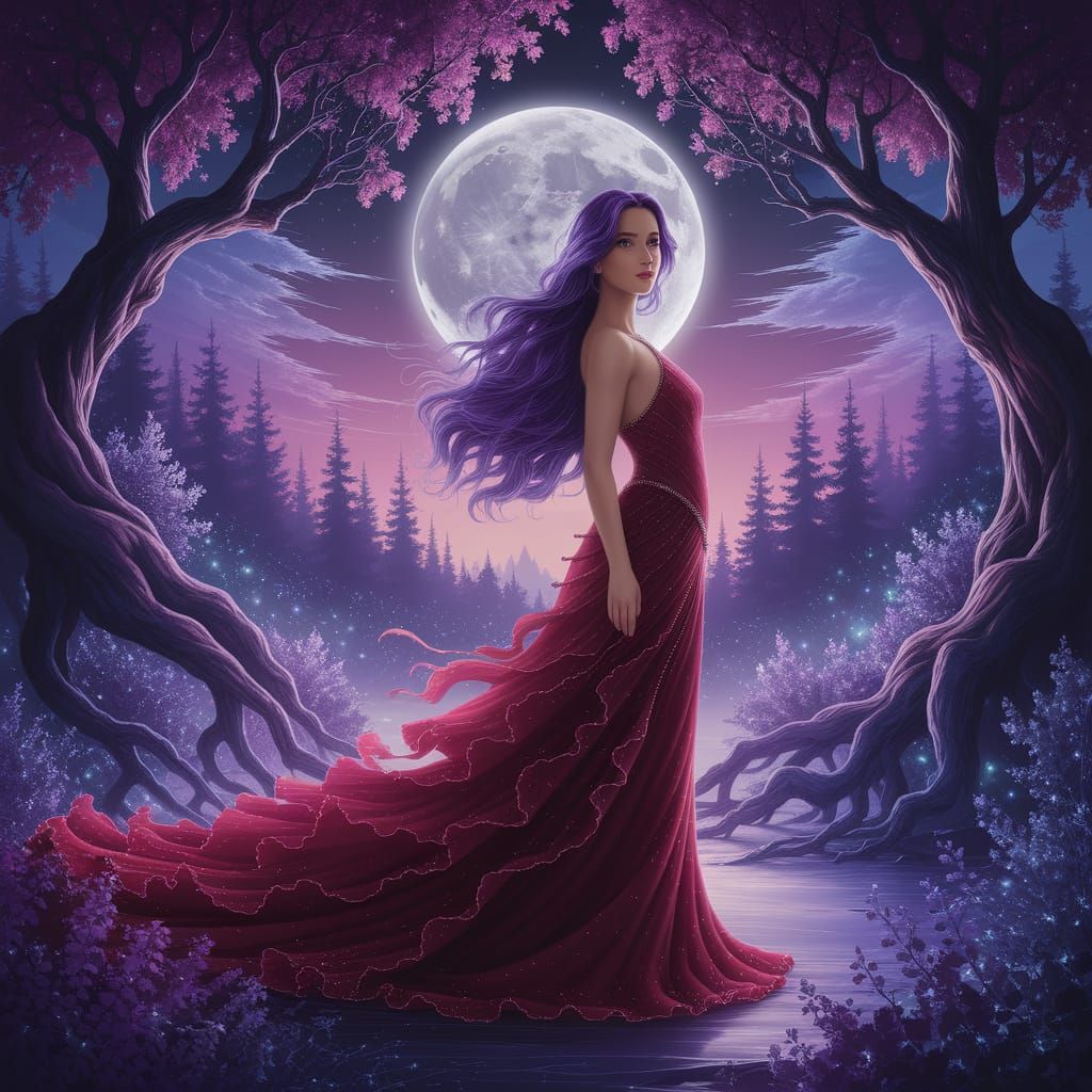 Twilight Forest Enchantress in Crimson Gown