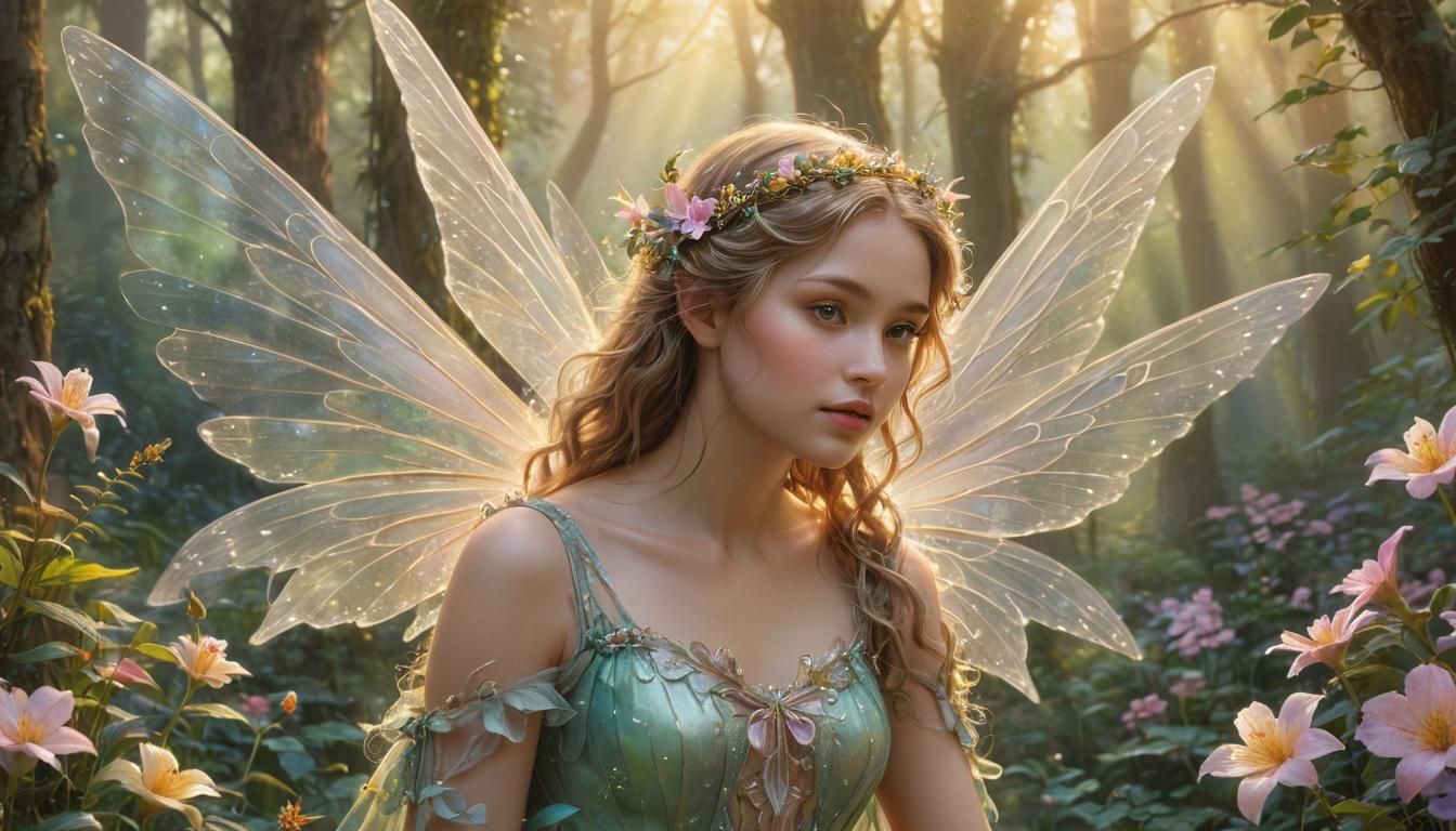 Ethereal Fairy in Whimsical Forest, Watercolor Art