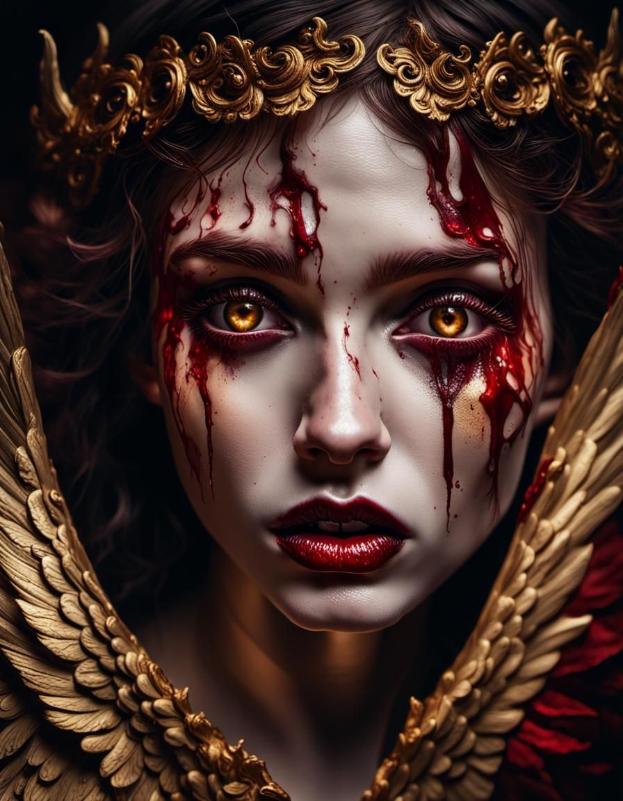 Dark Surreal Angel Portrait with Blood