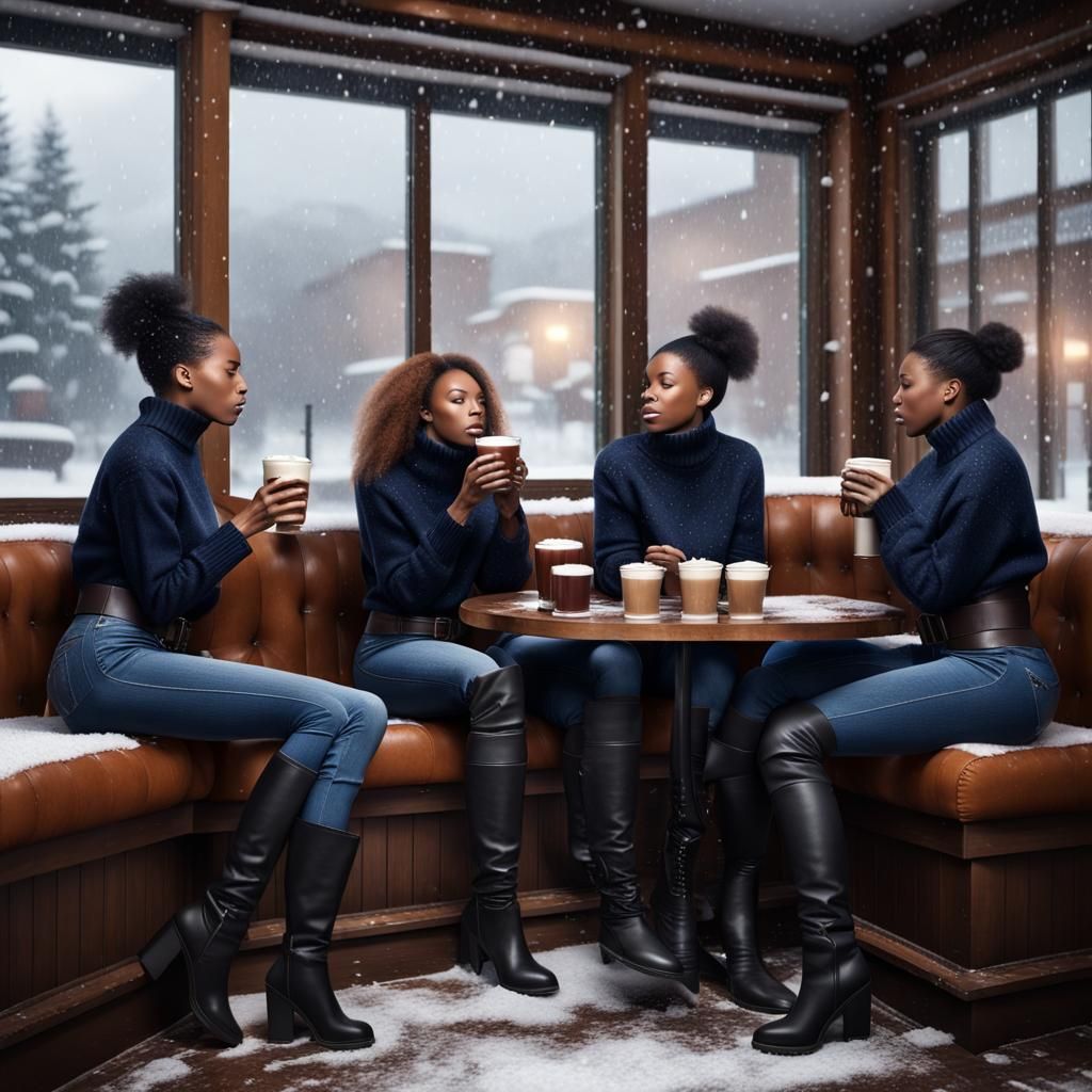 Black Women in Bar Scene with Snowfall