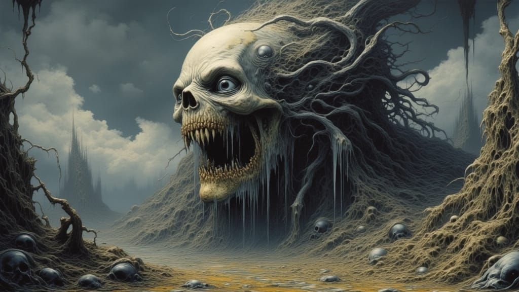 Horrifying Lovecraftian Face in Shadowed Room