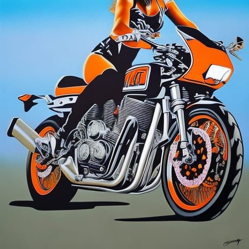 Woman on Motorbike in Graffiti Street Art