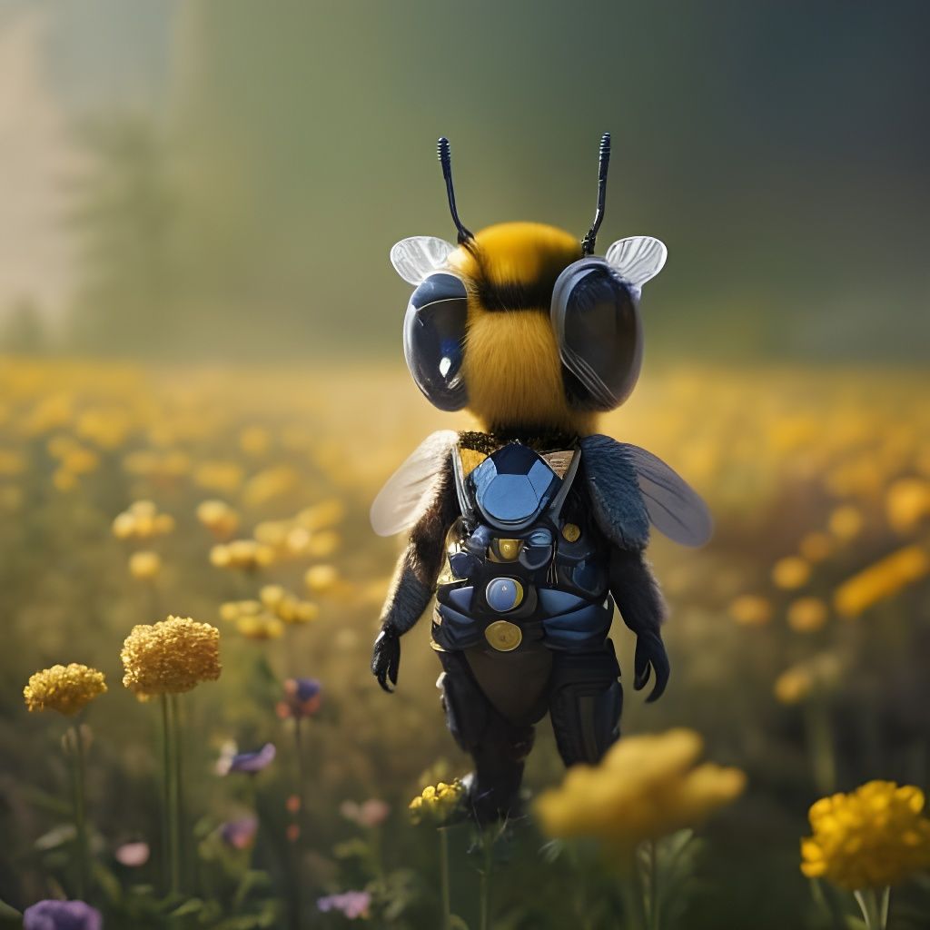 Chibi Bumblebee Explorer in Flower Field Portrait