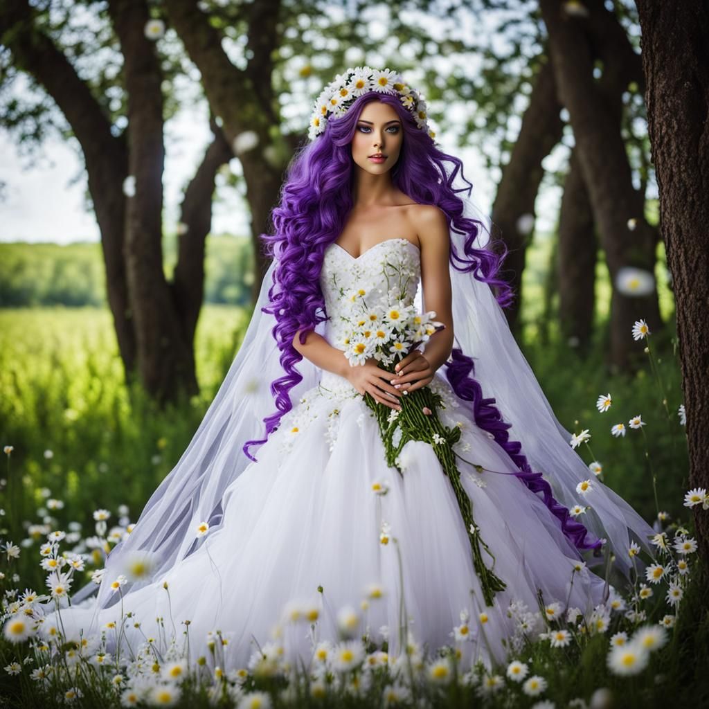 Purple-Haired Elf in Daisy Wedding Dress