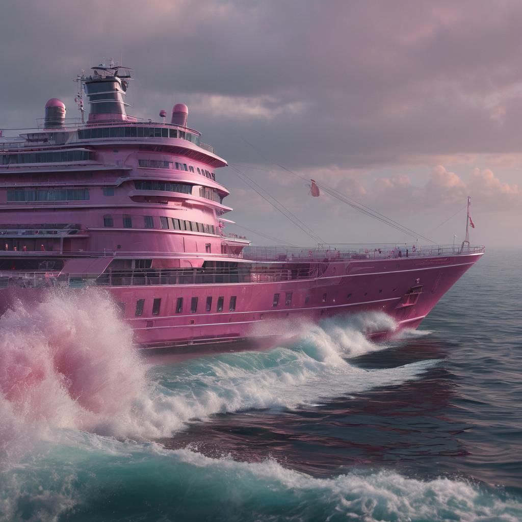 Pink Cruise Ship on Baltic Sea: Detailed Matte Painting