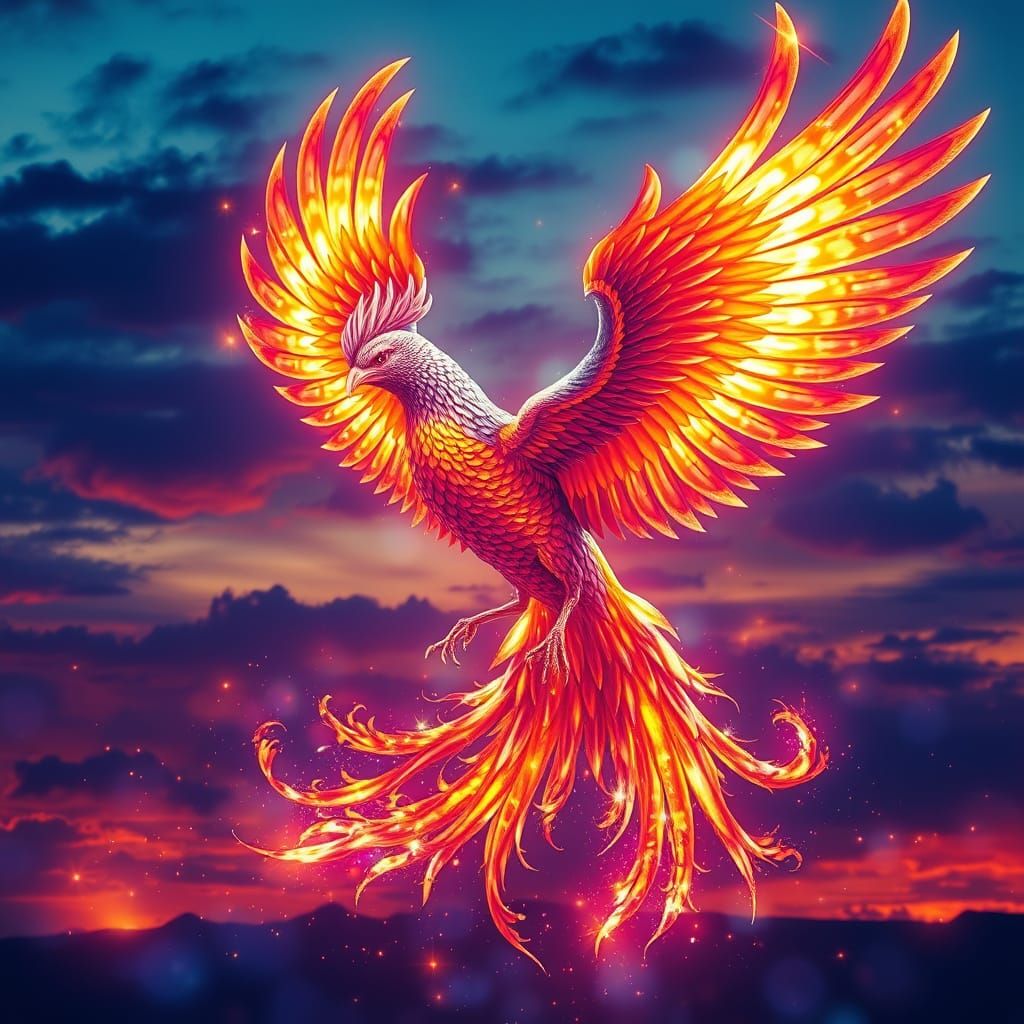 Phoenix Soaring in Holographic Astral Style