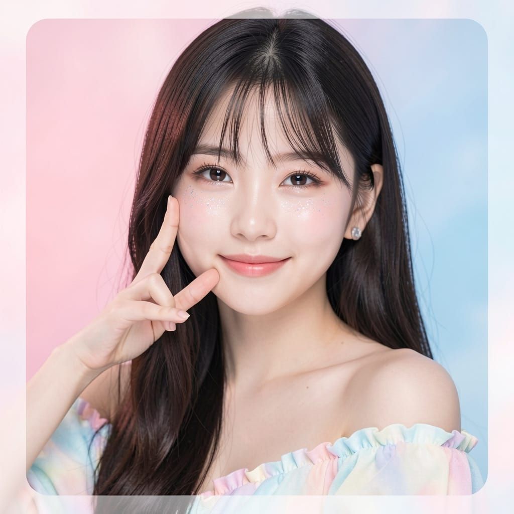 K-Pop Idol Photocard: Cute Pose with Pastel Top