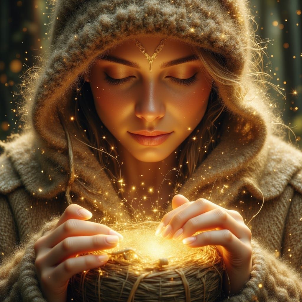 Elven Artisan Weaving Magic Baskets in Ethereal Style