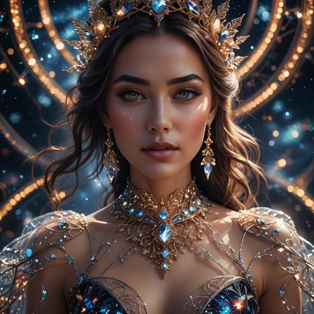 Woman in Glass Dress: Detailed Fantasy Portrait