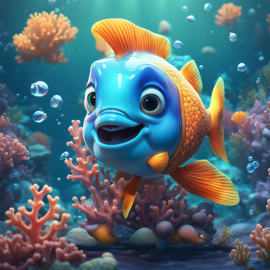 Anime Style Fish Finds Perfume Bottle