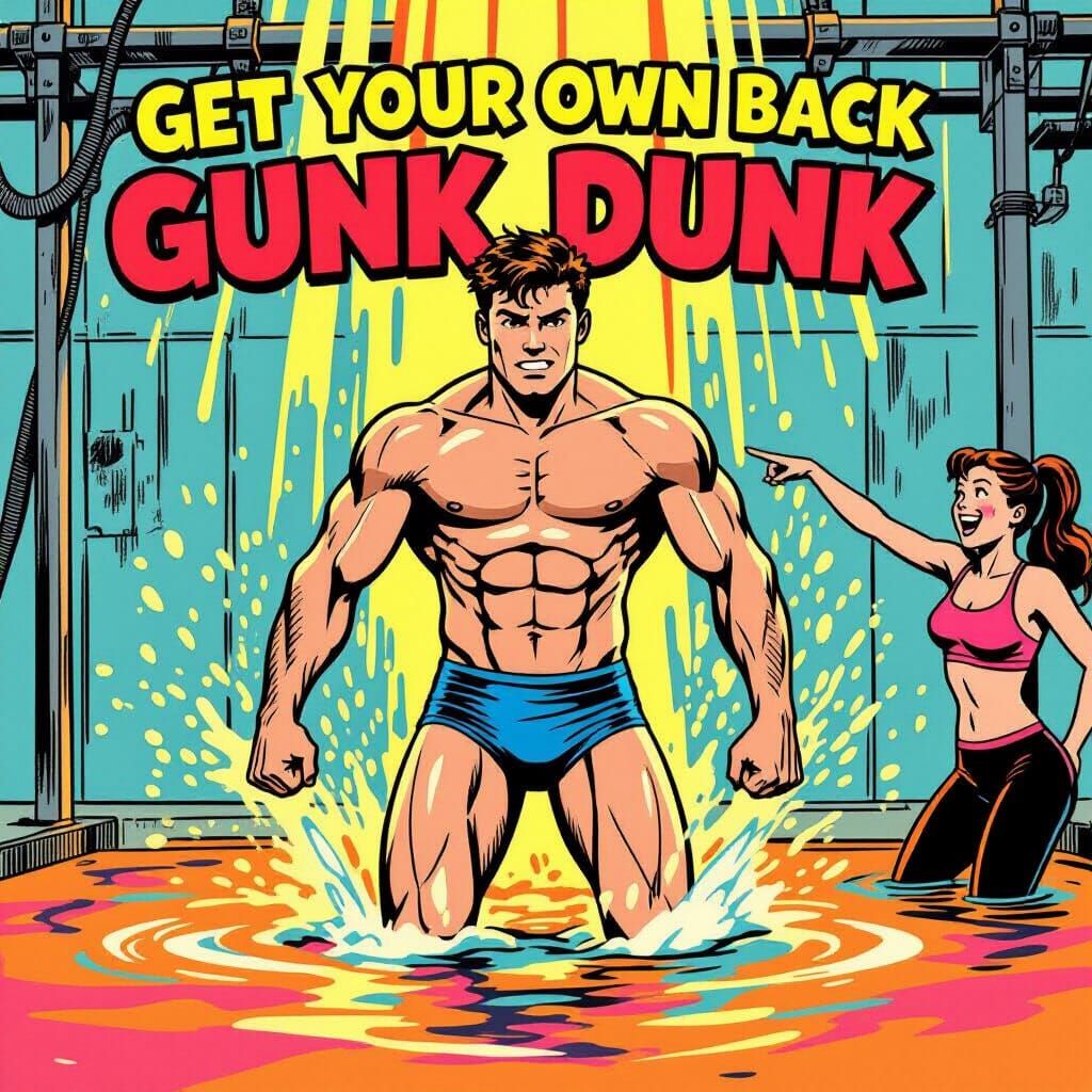 Man Endures Gunk Dunk in Comic Art Style