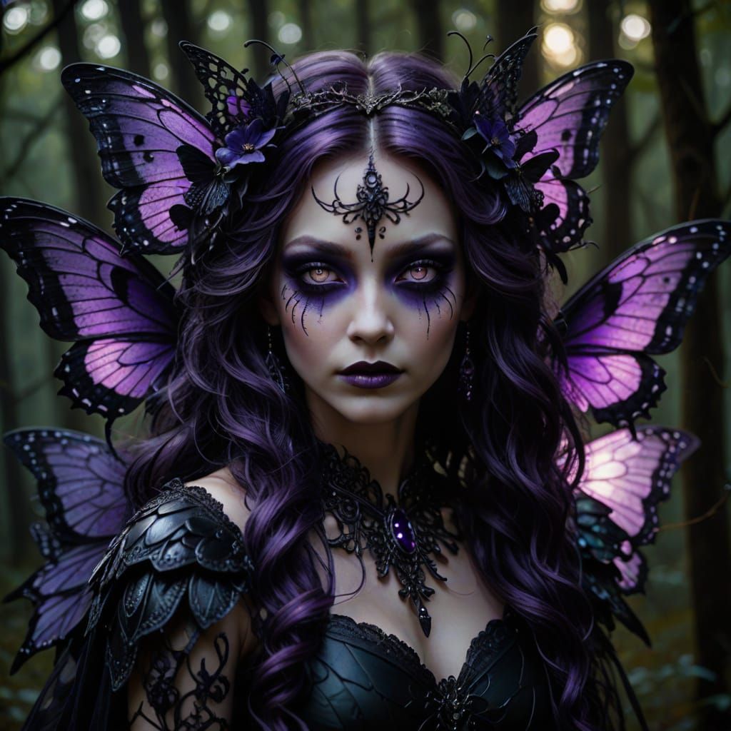 Dark Butterfly Fairy in Gothic Fantasy Woods