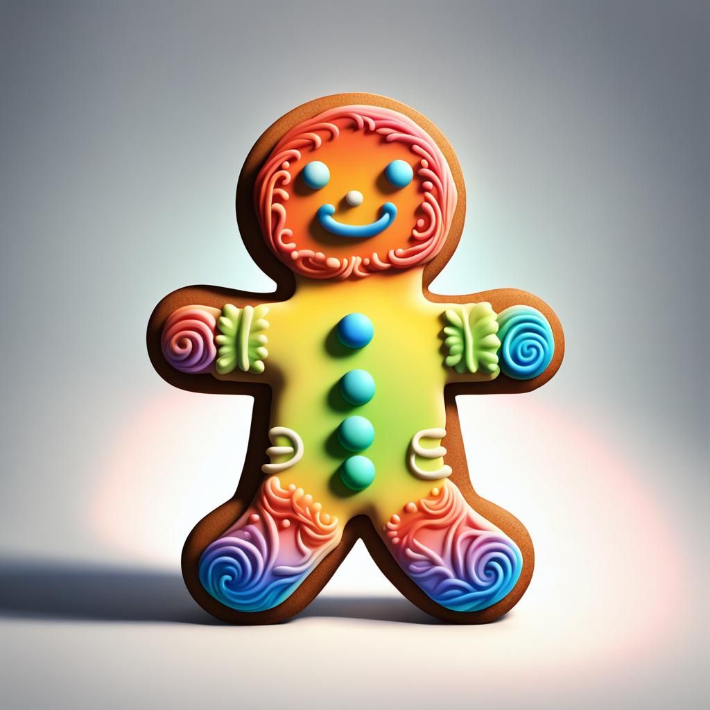 Hyperrealistic Rainbow Ombre Gingerbread Man Digital Illustr...