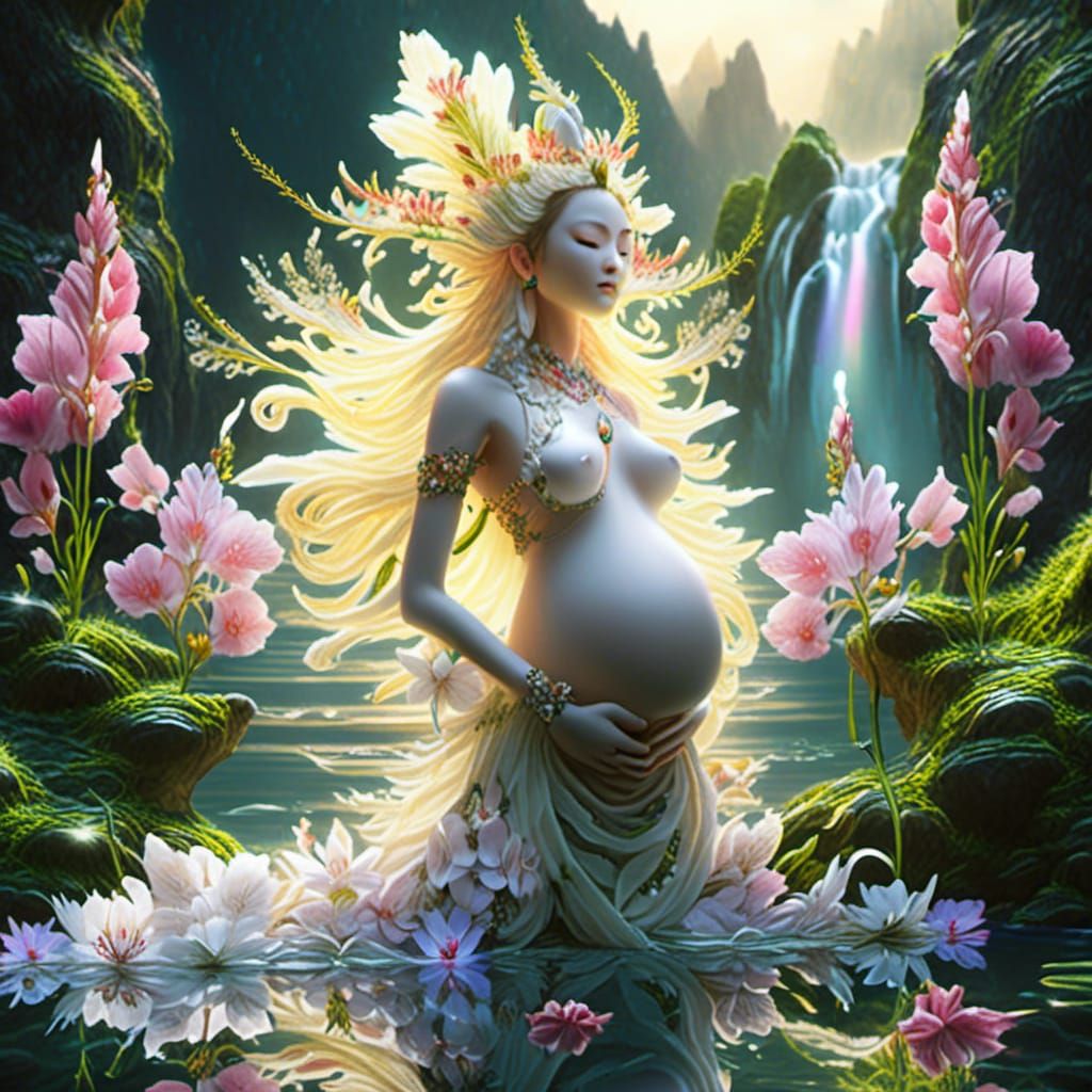 Pregnant Avalokiteshvara Nymph in Orchid Paradise