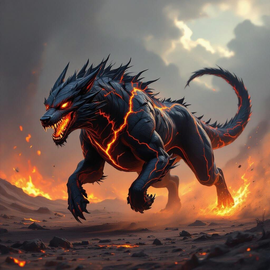 Dragon-Dog Predator Sprinting Across Scorched Plains