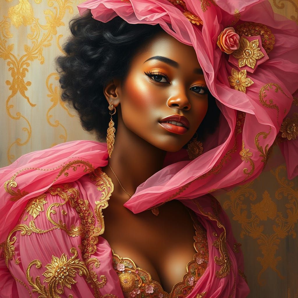 Sensual Woman in Opulent Art Nouveau Style