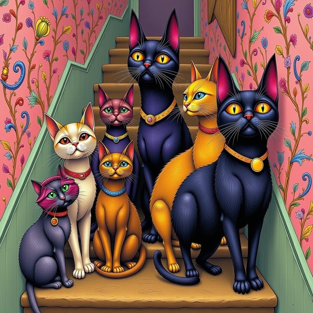 Retro Cat Family Portrait in Peter Max Style
