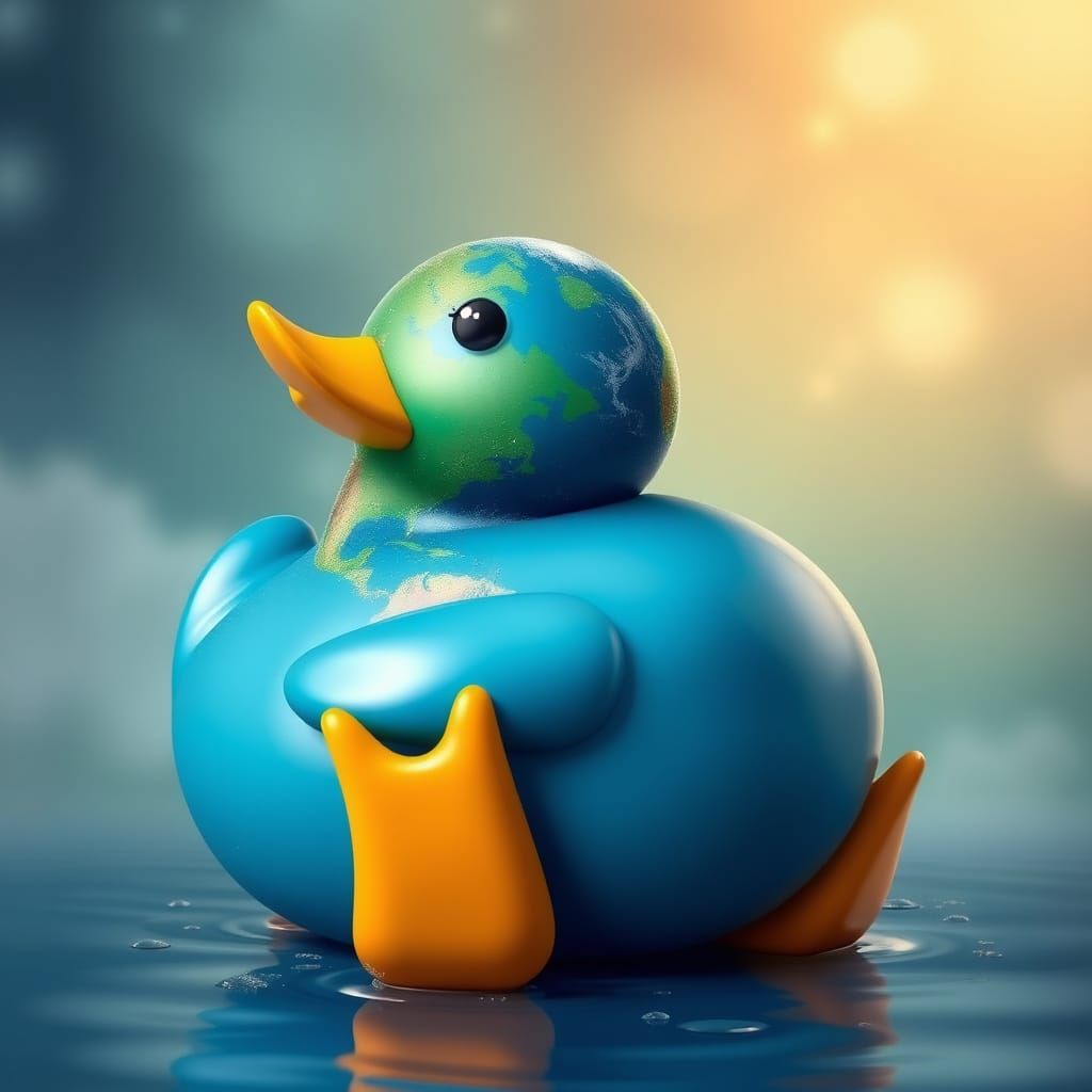 Surreal Blue Earth on a Giant Rubber Duck