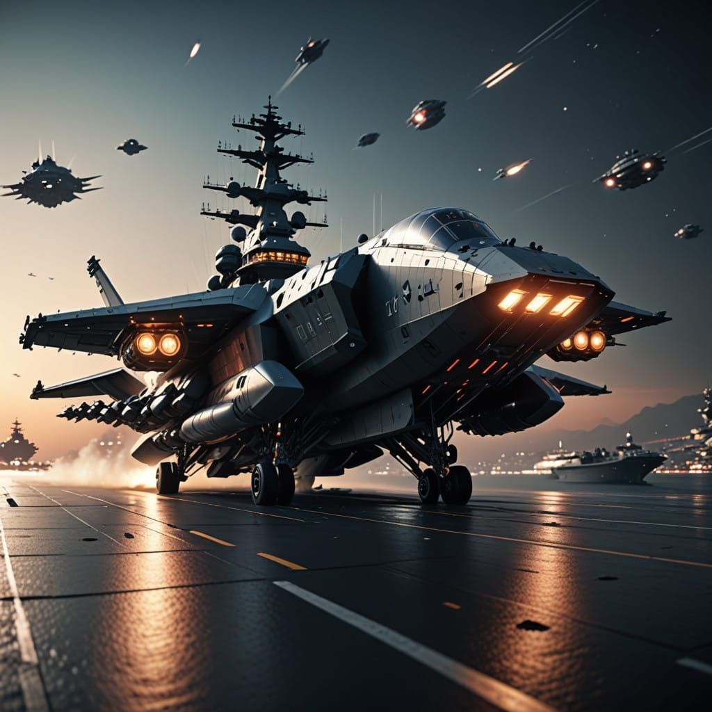 Elegant Futuristic Aircraft Carrier in Monochromatic Warm Hu...