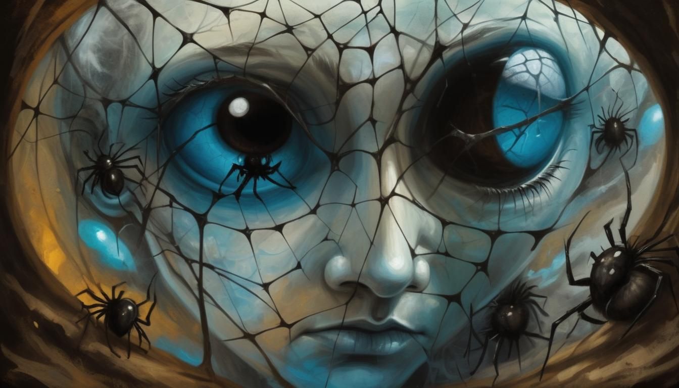 Pagan with Spiderweb Eyes, Surreal Horror Art