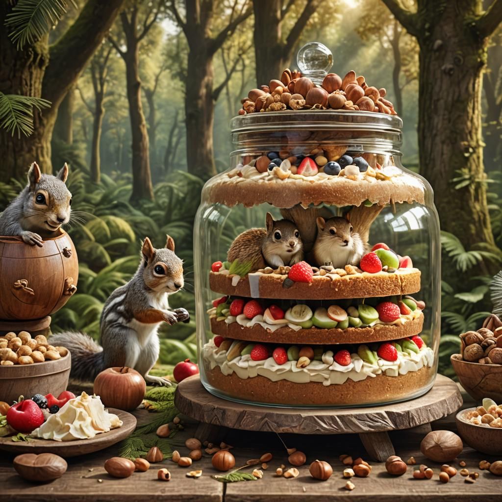 Coconut Cake in a Jar with Squirrel: 3D Render