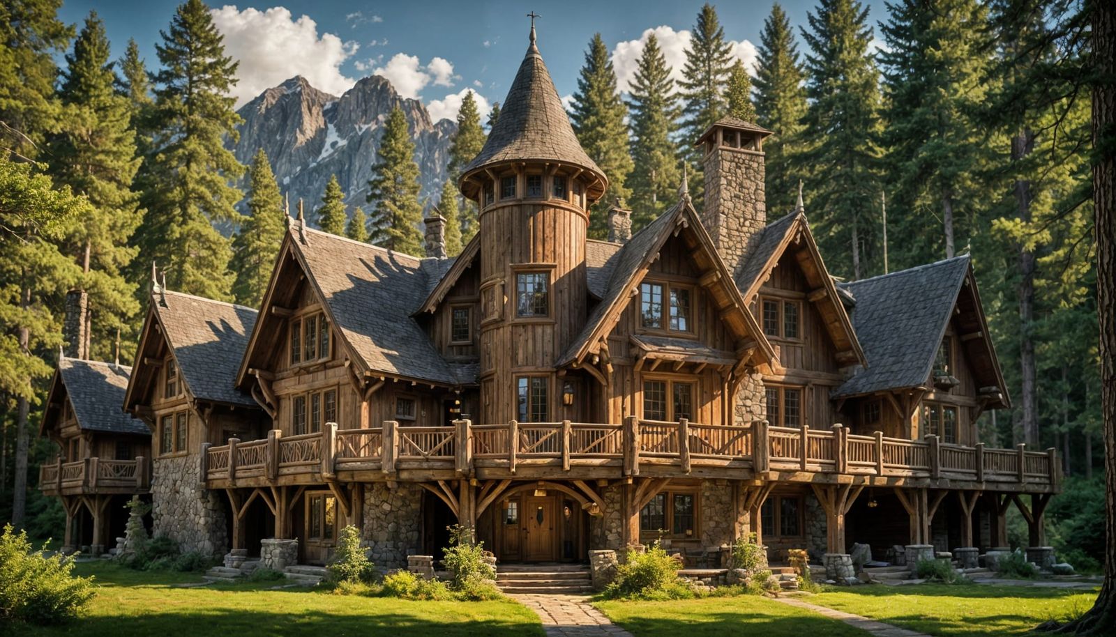 Rustic Elven Lodge in Vibrant Pine Woods