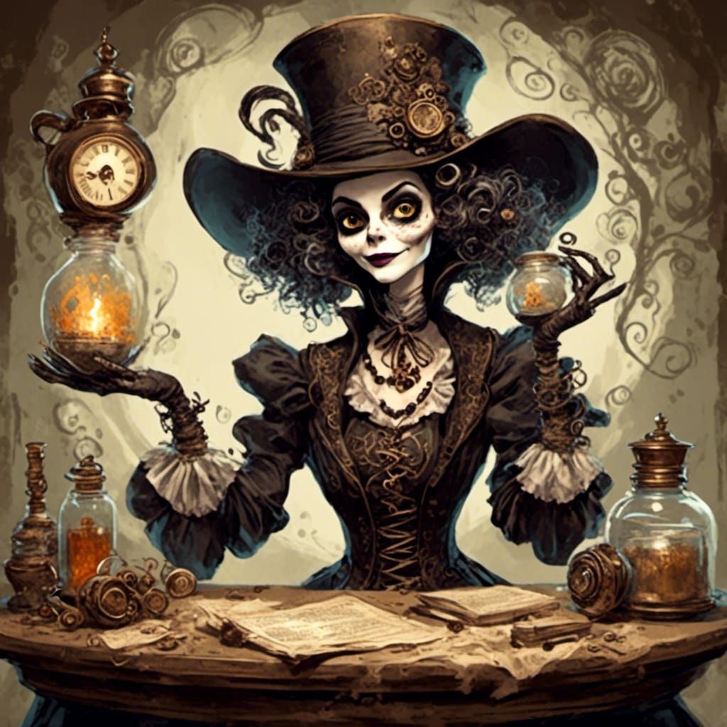 Steampunk Spiritualist Medium in Fantasy Wasteland