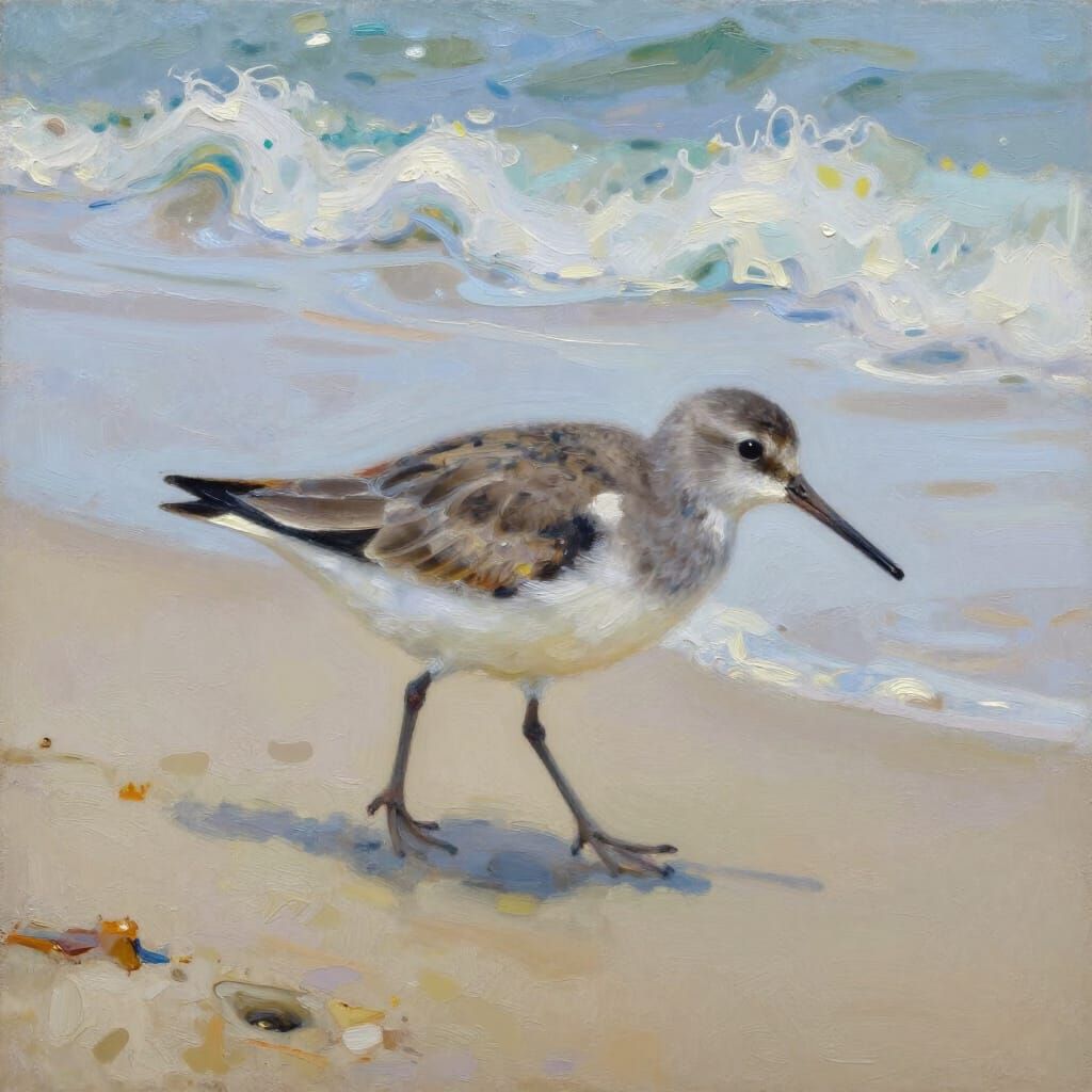 Sandpiper Bird in Poetic Coastal Scene