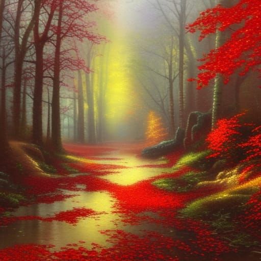 Ethereal Autumn Landscape in Kinkade Style