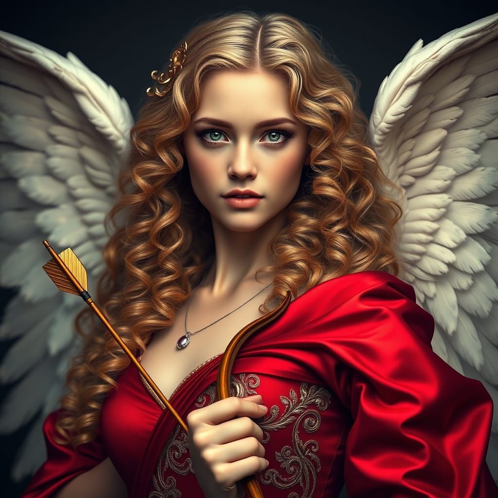 Hyperrealistic Portrait of a Beautiful Young Lady as Cupid