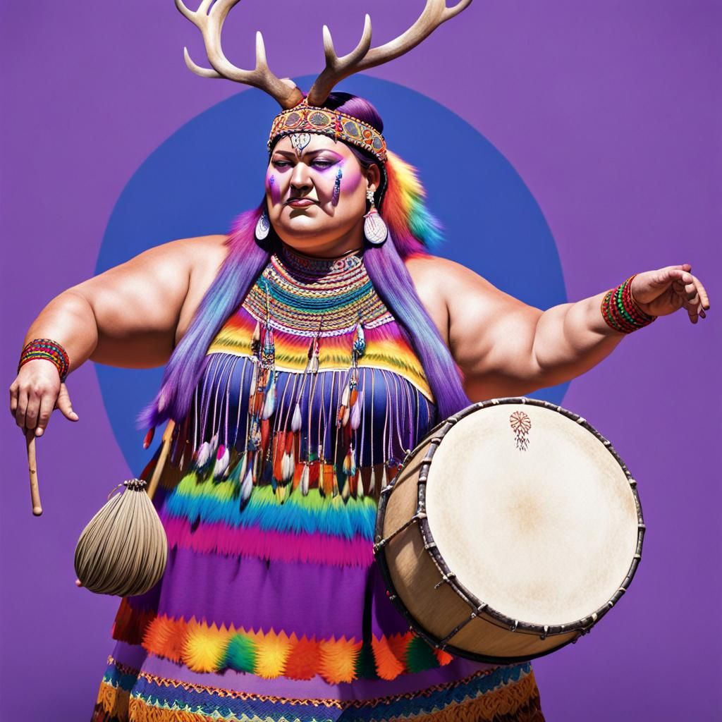 Young Hungarian Shaman with Antlers and Drum