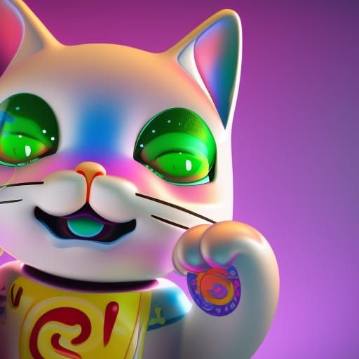 Maneki Neko in Lisa Frank Style 3D Art