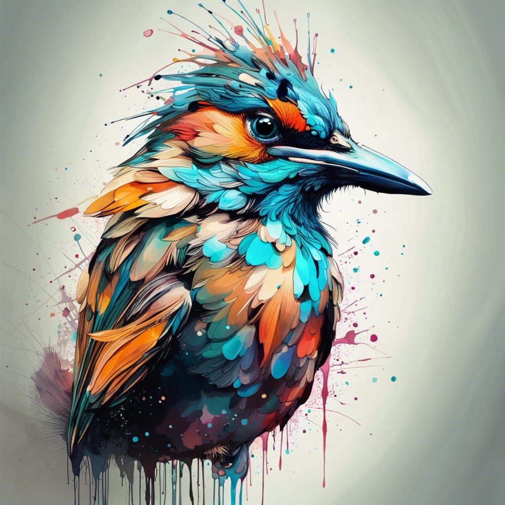 Adorable Bird Inkblot Drawing with Reflective Eyes