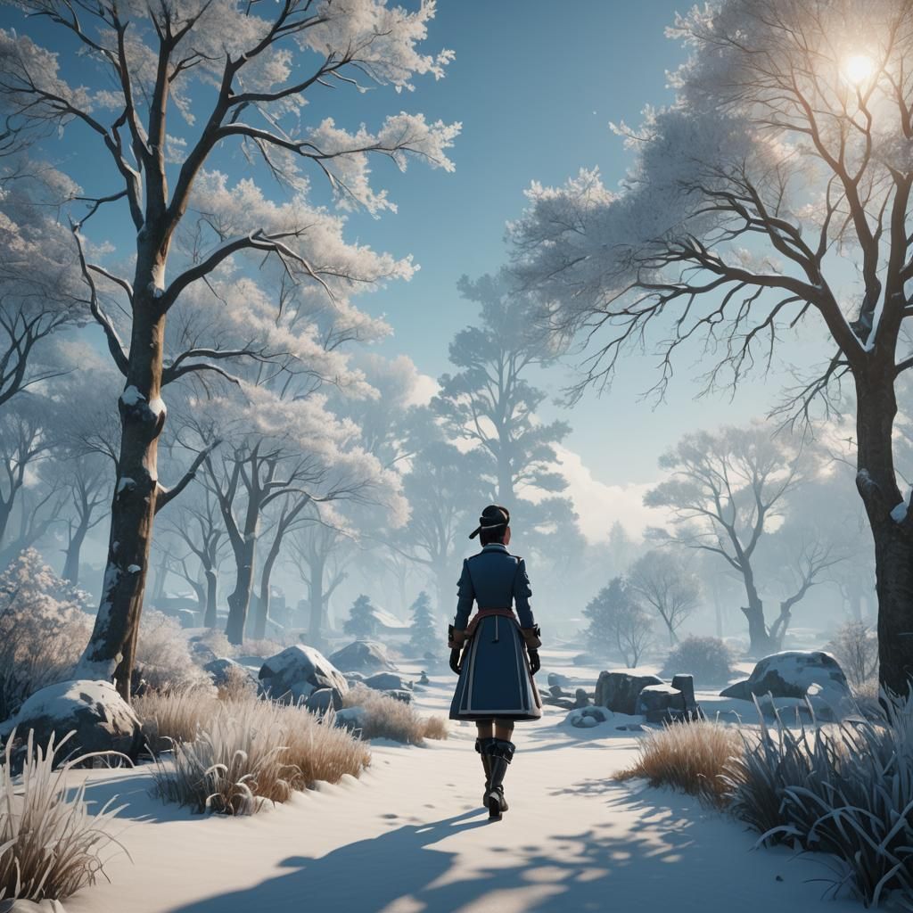 Maid in Winter Landscape as 3D Art