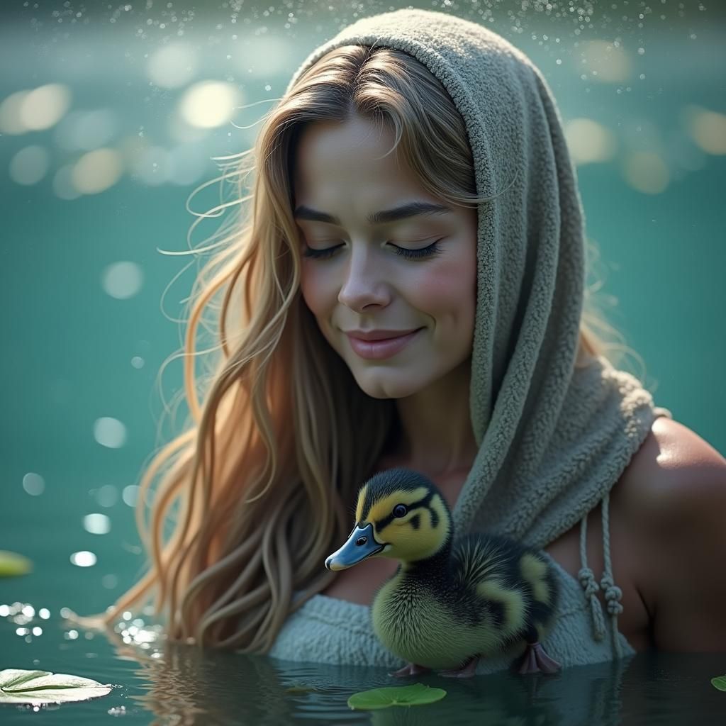 Ducklings Follow Mother on Pond in 8k Cinematic Style
