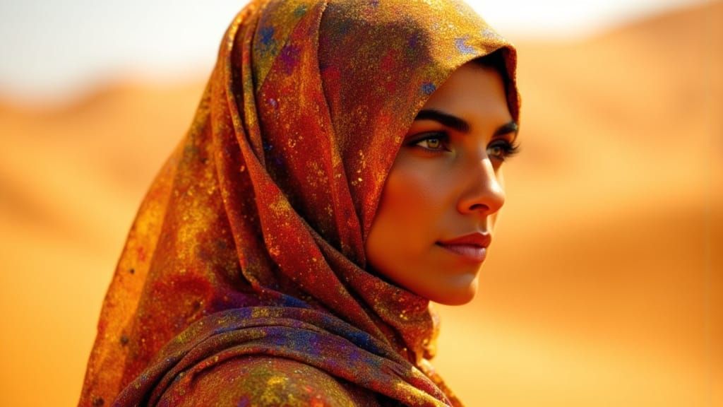 Middle Eastern Woman in Desert Sands, Klimt Style