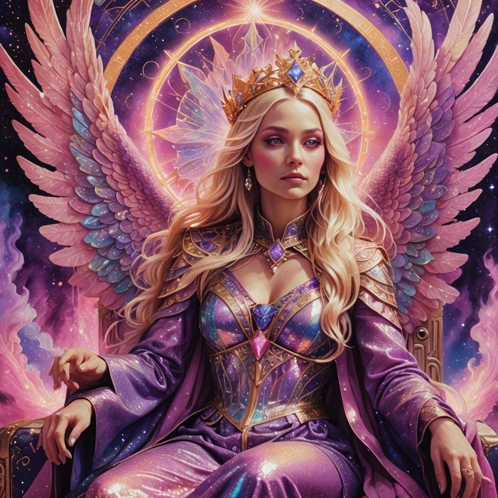 Glittering Tarot Reader with Phoenix Wings in Astral Mist