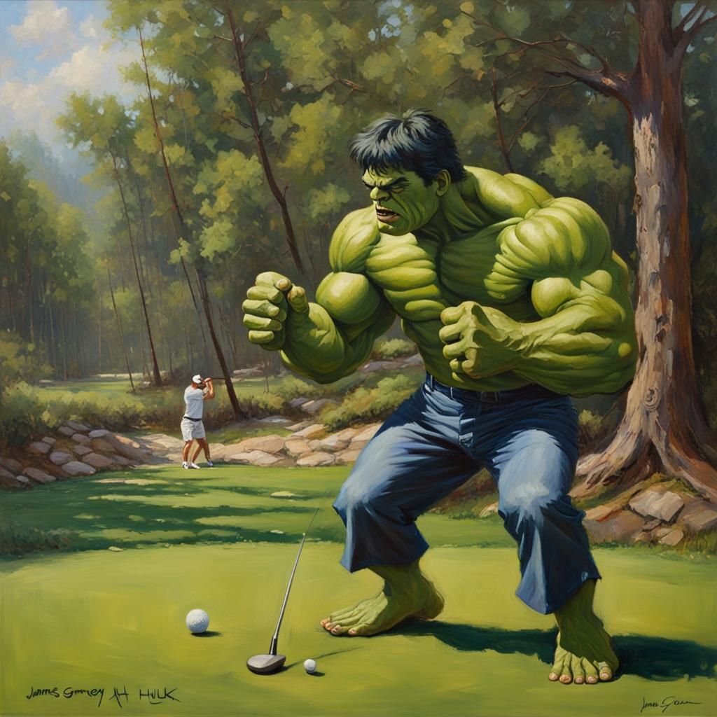 Hulk Golf Swing as Oil Painting