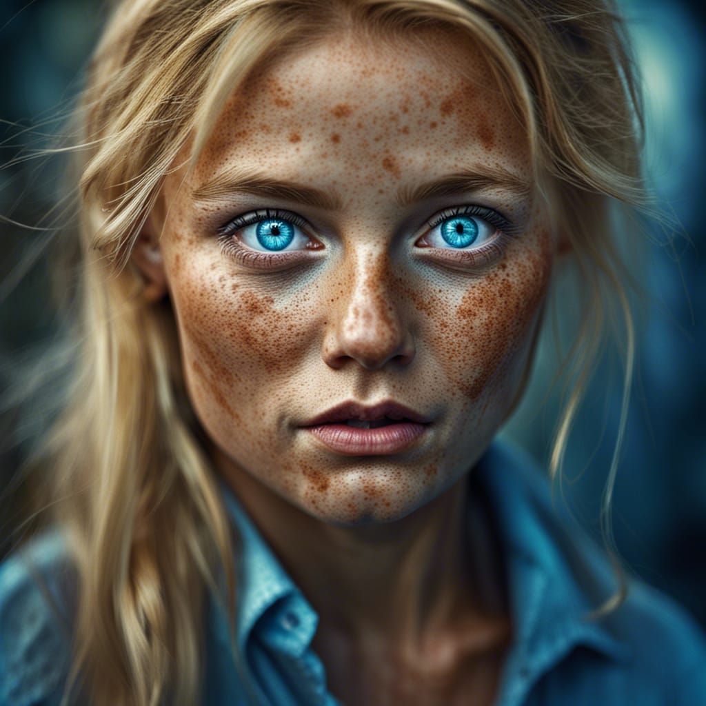 Hyperrealistic Portrait of a Beautiful Freckled Woman