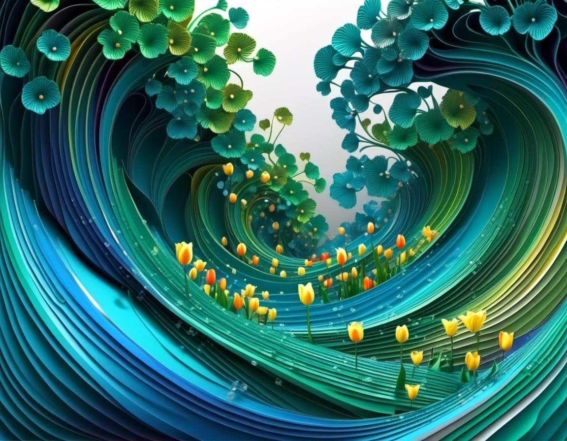 Colorful Tulips in Abstract 3D Rendering