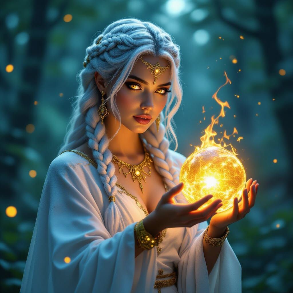Ethereal Sorceress in Enchanted Twilight Forest