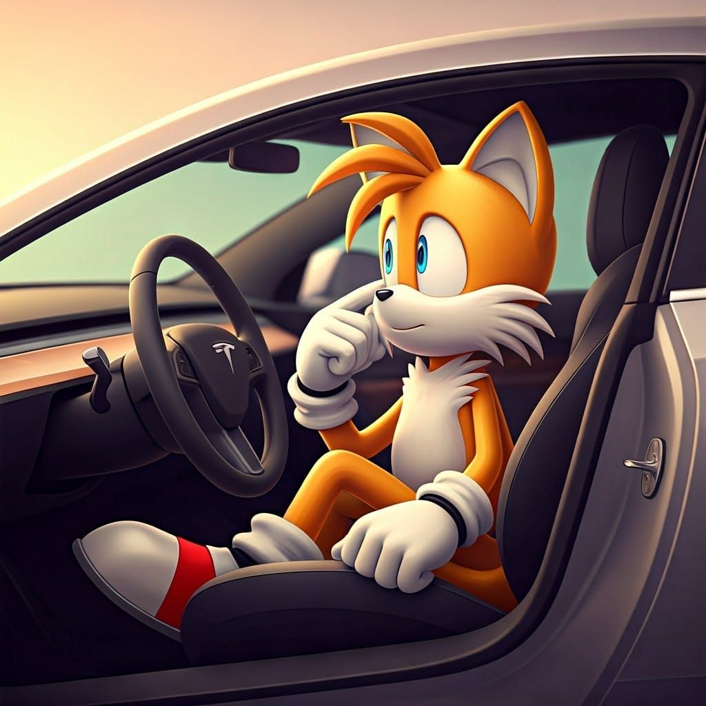 Sonic's Trusty Sidekick Chills in a Tesla