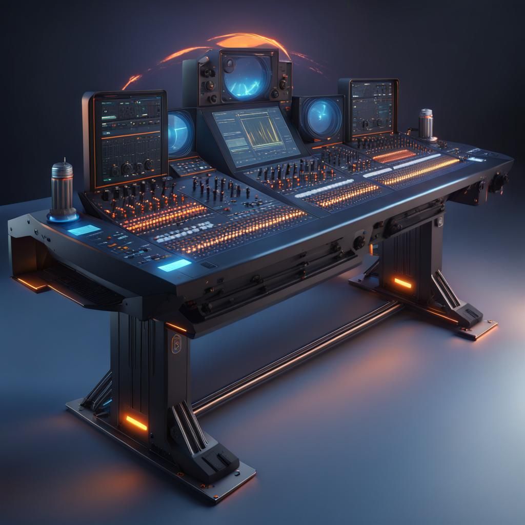 Large Mixing Console with Blue Backlight in Detailed Matte P...