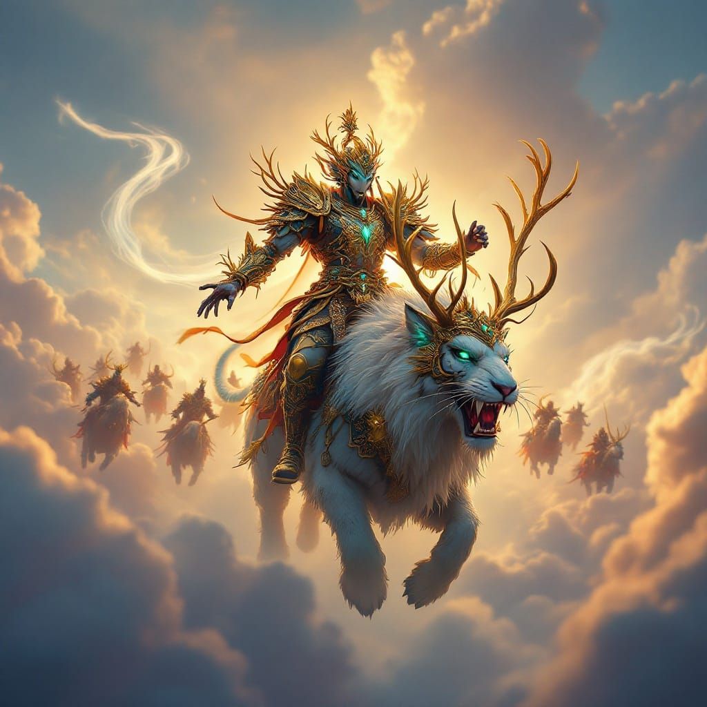 Cyberpunk Epic: Majestic Warlord on Reindeer Tiger Soars Thr...