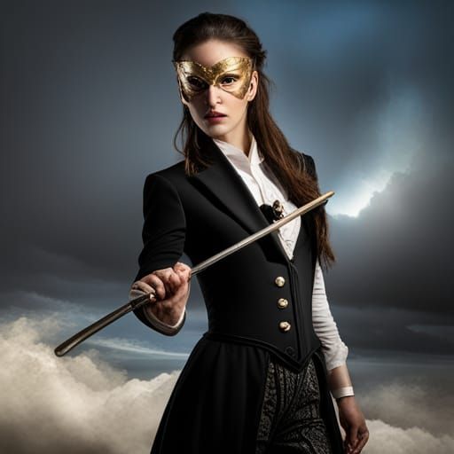 Woman in Masquerade Mask with Rapier, Hyperrealistic