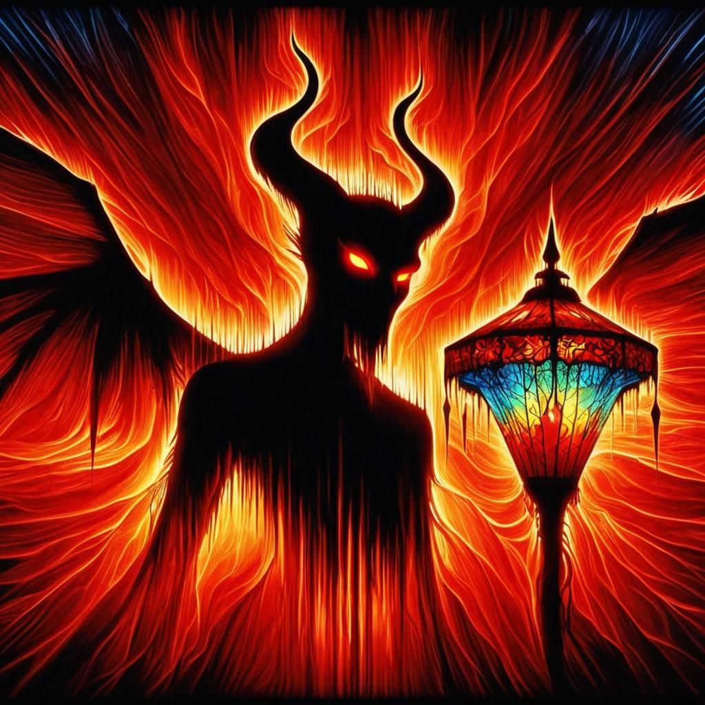 Infernal Shadow Demon in a Fiery Landscape