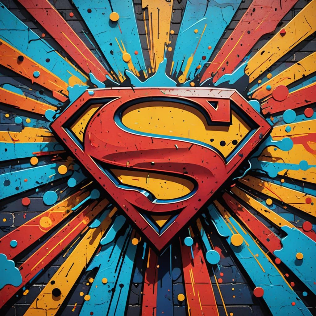 Vibrant Funk Art Superman Logo on Graffiti Wall